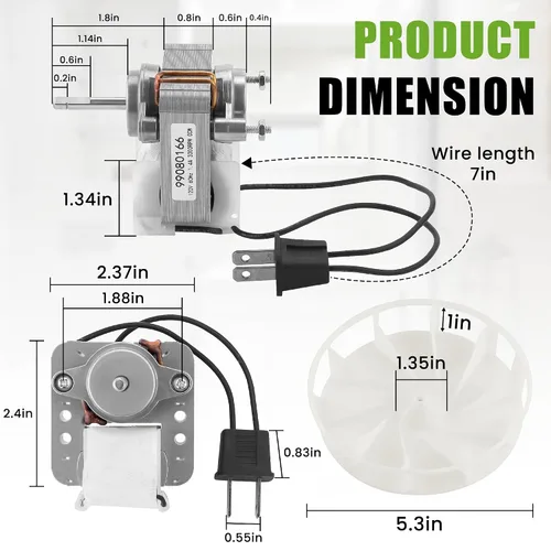 Vista 3 de AMI PARTS S99080166 BP28 Motor de ventilador de baño de repuesto para Bro-an Nu-Tone 655 657 658 679 Motor de ventilador de baño 70CFM 120V 60Hz 1.4