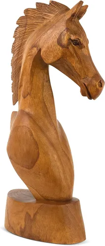 Vista 4 de G6 Collection Estatua de cabeza de caballo tallada a mano de madera tallada a mano, hecha a mano, decoración del hogar, figura decorativa de caballo