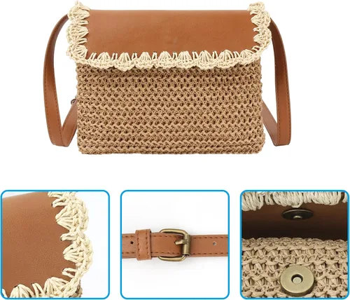 Vista 4 de Women Small Straw Woven Cross-body Shoulder Bag Bohemian Handbag Purse