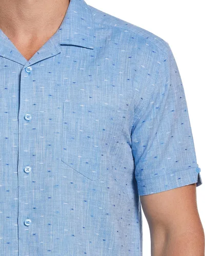 Vista 4 de Cubavera Camisa abotonada de manga corta con cuello Dobby de mezcla de lino para hombre