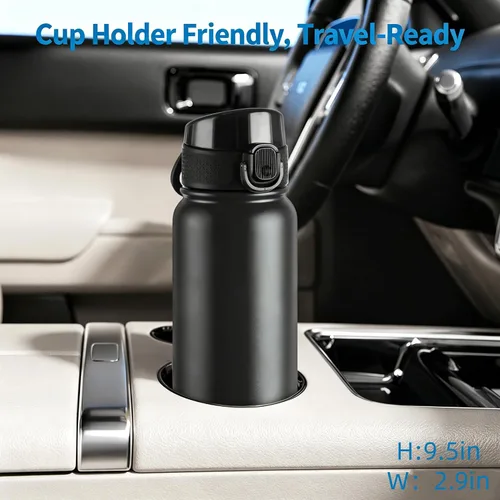 Vista 3 de GOPPUS Botella de agua de acero inoxidable aislada de 20 oz sin BPA, excelente para viajes, con tapa para beber - A prueba de fugas y sudor con tapa