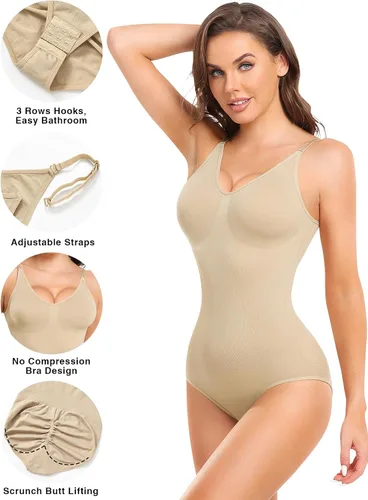 Vista 4 de Xibing Faja moldeadora para mujer, body con control de abdomen, sin mangas, ajustable, sin mangas
