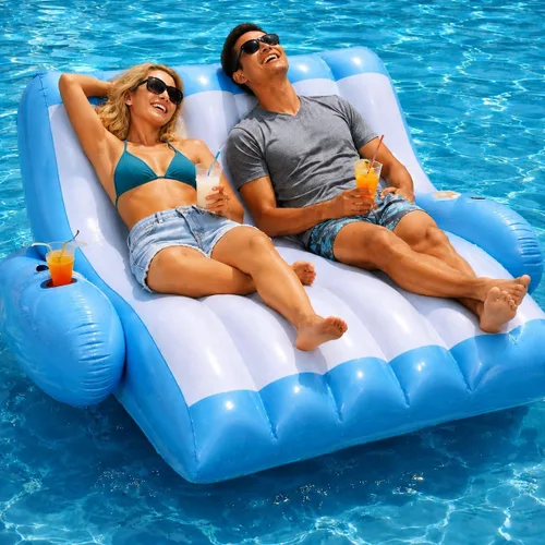 Vista 9 de 4E's Novelty Flotador inflable para dos personas con soporte para tazas, tumbona de alta resistencia para adultos, flotadores flotantes flotantes