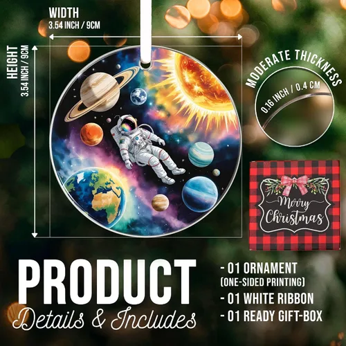 Vista 2 de ZAGKOO Adorno de Navidad de astronauta 2025 – Adornos espaciales del universo para árbol – Adorno de planeta y sistema solar para amantes
