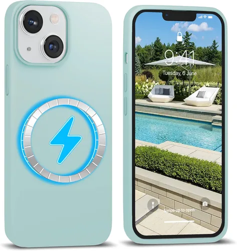 Vista 21 de IceSword Funda magnética para iPhone 14, funda de silicona Berry [carga rápida] imanes fuertes, forro de microfibra delgado, rosa intenso dulce