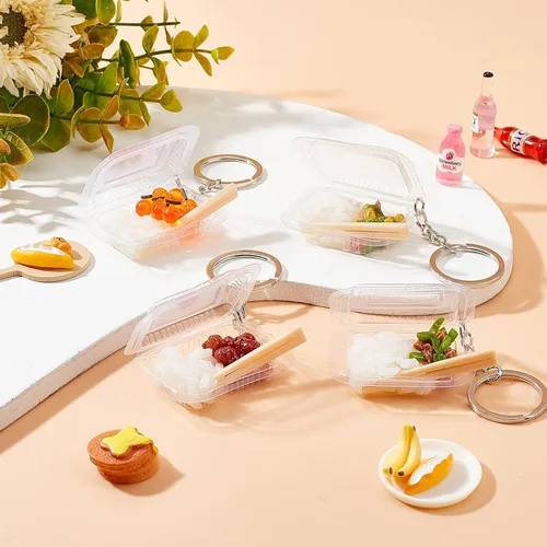 Vista 6 de OLYCRAFT 6 llaveros en miniatura para alimentos de arroz, accesorios de arroz fresco, llaveros con llaveros para niños y niñas, recuerdos de fiesta