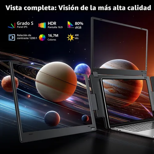 Vista 5 de Extensor de monitor para portátil de triple pantalla, monitor cuádruple FHD 1080P de 15.6 pulgadas, 1 conexión USB-C para 4 pantallas, aleación
