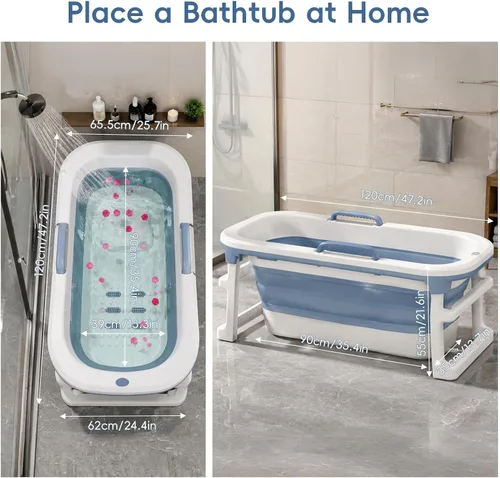 Vista 9 de Foldable Bathtub for Adults, Extra Large Insulated Soaking Tub Blue