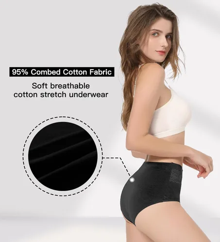 Vista 3 de HAVVIS Bragas Ropa Interior de Mujer de Algodón Cintura Alta Control Abdominal Panties Rosa Jacquard para Damas Multipack