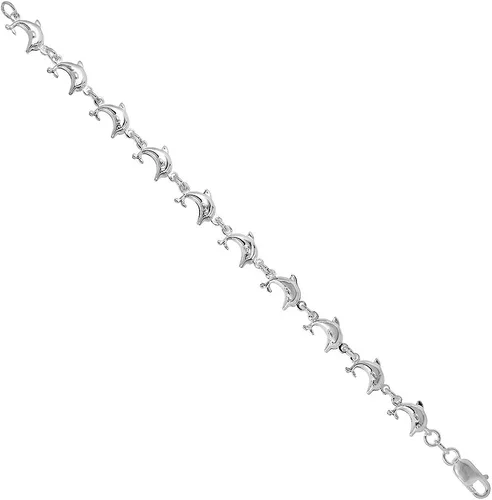 Vista 2 de Pulsera de plata de ley con delfín hinchado para mujeres y niñas, 7.5 pulgadas de largo, Metal
