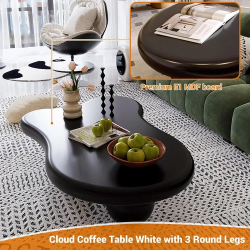 Vista 5 de Moderna mesa de centro Cloud con 3 patas redondas, mesas de centro de forma irregular, color crema, bonita forma libre, mesa central para sala