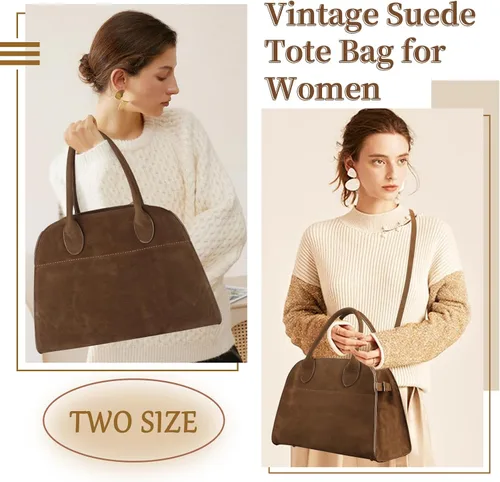 Vista 4 de Suede Tote Bag for Women,Women's Suede Purse Vintage Top Handle Bag,Fashion Shoulder Satchel Bag for Office Travel