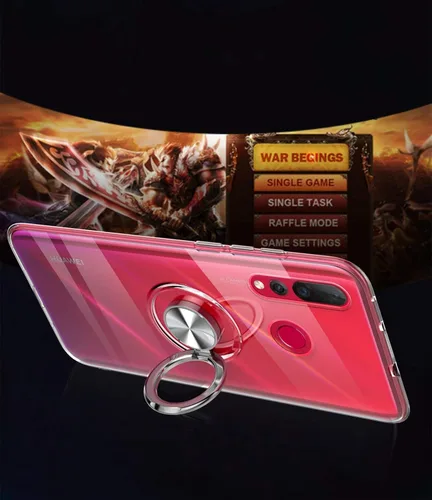 Vista 4 de SORAKA Funda transparente para Huawei P30 Lite con soporte de anillo giratorio de 360 grados, funda protectora transparente de TPU suave con placa