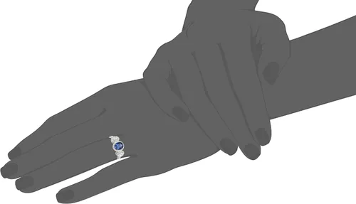 Vista 2 de Tienda Collection Anillo de plata de ley chapada en platino, forma ovalada, zafiro azul creado y elementos infinitos, circonita cúbica de 3 piedras