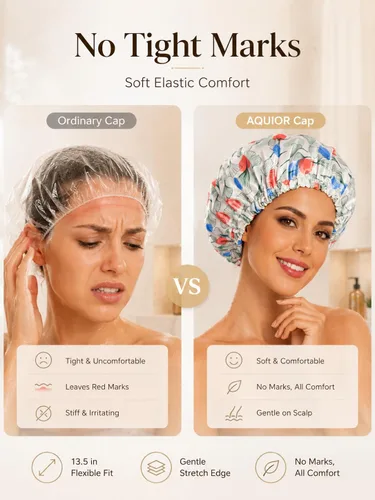Vista 3 de Aquior Gorro de ducha grande reutilizable impermeable para mujeres, gorro de ducha para cabello largo y grueso, para todas las longitudes de Verde