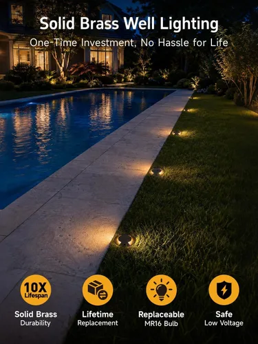 Vista 2 de Gardenreet - Luz de pozo en tierra - Latón 12V IP65 Iluminación de paisaje al aire libre, luz de torreta de bajo voltaje LED en grado, bronce Blanco