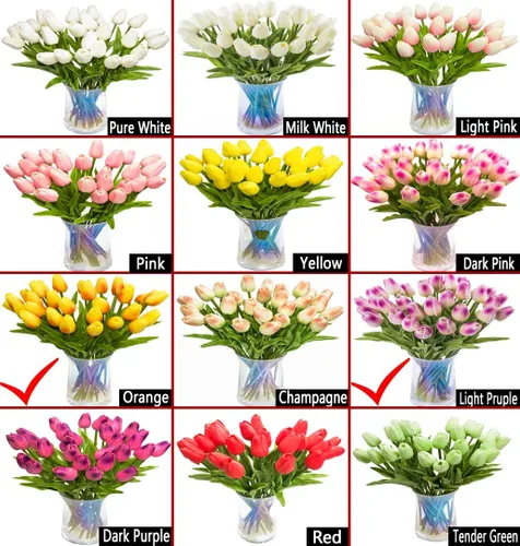 Vista 4 de 30 tulipanes artificiales, flores de tacto real, multicolor, tulipanes falsos de Holanda de poliuretano, ramo de tulipanes de látex, flores de látex