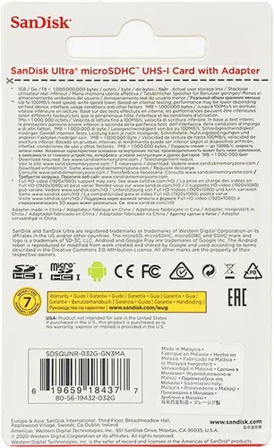 Vista 3 de SanDisk Tarjeta Ultra microSDHC de 32 GB Clase 10 (SDSDQUA-032G-A11A)