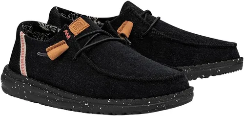 Vista 8 de Hey Dude Wendy de lona lavada para mujer Zapatos de mujer Mocasines con cordones para mujer Cómodos y ligeros Negro