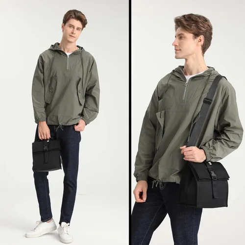 Vista 4 de Sunny Bird - Lonchera reutilizable para adultos, para hombres, mujeres, adolescentes, niños, lonchera grande aislada, bolsa de almuerzo para la Negro