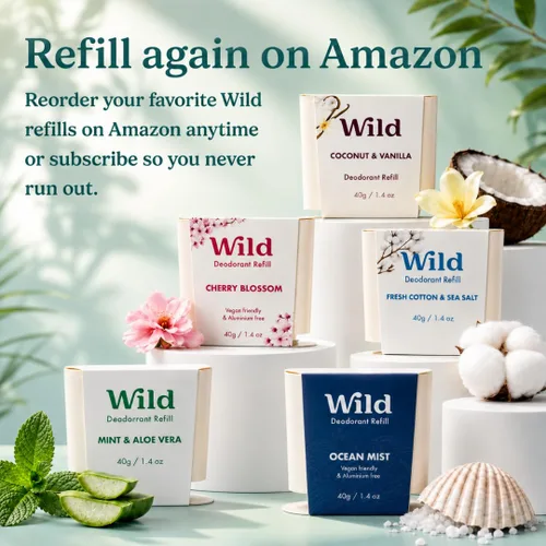 Vista 7 de Wild - Kit de inicio recargable de desodorante con estuche de agua y recarga perfumada de pomelo rosa y lima 1.4oz - Sin aluminio - Protección