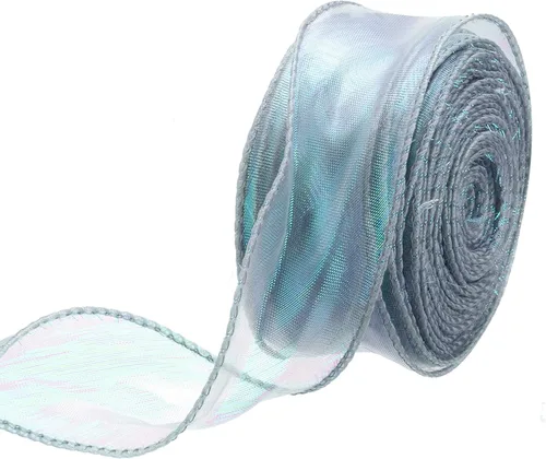 Vista 16 de MECCANIXITY - Cinta de organza con cable de 1 1/2" de ancho, brillante, transparente, con brillo irisado en tonos pastel, cinta de gasa para Beige