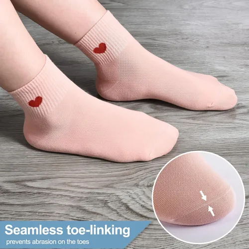 Vista 3 de Calcetines finos de algodón para mujer, calcetines suaves por encima del tobillo, 6 pares de calcetines divertidos con corazón novedoso