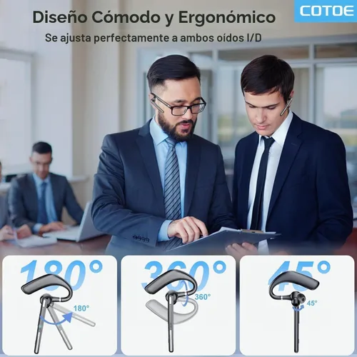 Vista 2 de COTOE Auriculares Bluetooth V5.3, auricular inalámbrico con estuche de carga de 500 mAh, auriculares manos libres, micrófono con cancelación