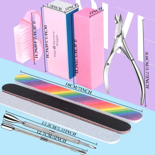Vista 2 de Lima de uñas rectangular de doble cara y pulidor, esponja de bloque pulido, cepillo de uñas, viene con pinza de cutícula y empujador, kit