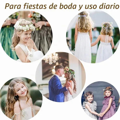 Vista 3 de Accesorios para el cabello de boda para niños, diadema de princesa, diadema de flores blancas, perla para niñas, linda banda para el pelo de boda