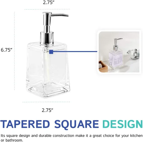 Vista 5 de Huang Acrylic Dispensador de jabón cuadrado cónico y soporte para cepillo de dientes/vaso de baño Set