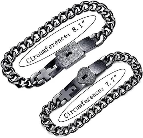 Vista 5 de MYNENEY Juego de pulsera y collar con cerradura para parejas, joyería para hombres y mujeres, regalo romántico para el día de San Valentín