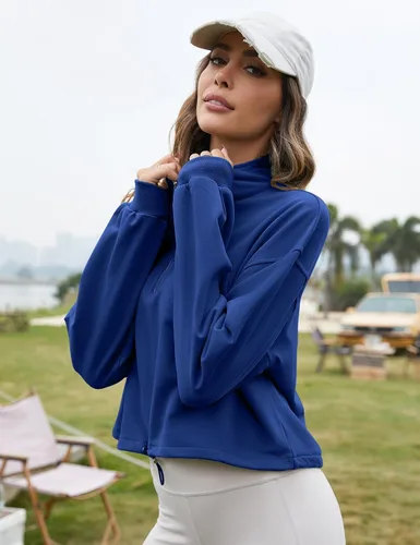 Vista 8 de Flygo Womens Half Zip Sweatshirts Stand Collar Activewear Running Workout Pullover Tops