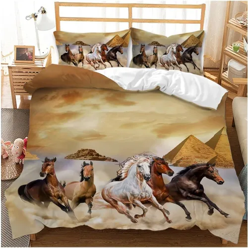 Vista 5 de Juego de ropa de cama 3D de caballo tamaño Queen, funda de edredón de cama/fundas de edredón, ropa de cama, fundas de almohada, textiles