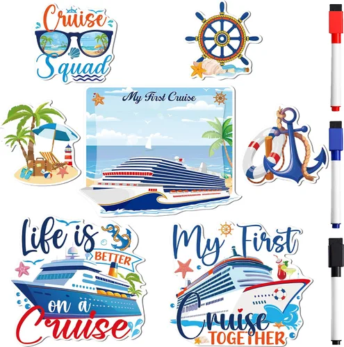 Vista 12 de Decoraciones magnéticas para puerta de crucero, 12 piezas de imanes náuticos tropicales familiares para crucero, divertidos letreros magnéticos