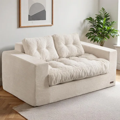 Vista 12 de MAXYOYO Sofá de 3 plazas para sala de estar, sofá sin hueso, cómodo puf con burbujas para apartamento, no necesita montaje, color beige