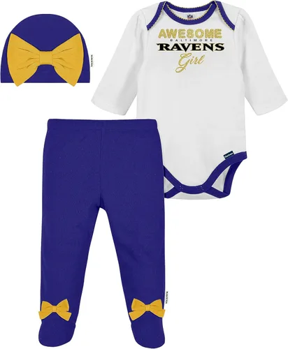 Vista 7 de NFL Conjunto de enterizo, pantalón con pies y gorro de 3 piezas para bebé niña
