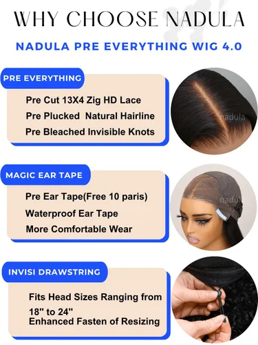 Vista 5 de Nadula Peluca Precortada 13x4 HD Ondas Sueltas Castaño Ombré Marrón con Cordón Cabello Humano con Flequillo Face Framing, Peluca Frontal de Encaje