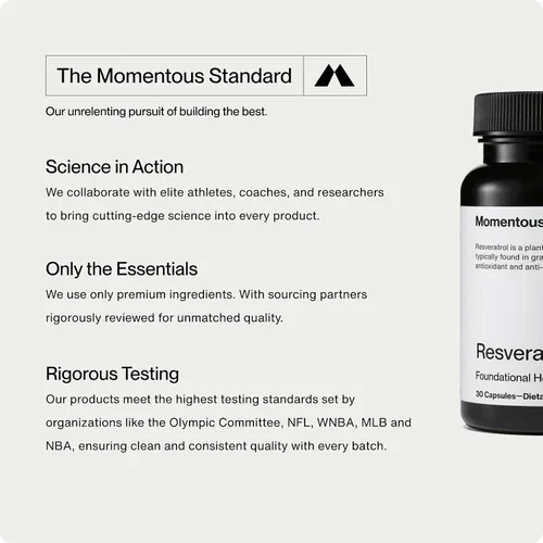 Vista 5 de Momentous Suplemento de resveratrol 450 mg - Trans-resveratrol para un envejecimiento saludable, cerebro y apoyo cardíaco - Certificado NSF