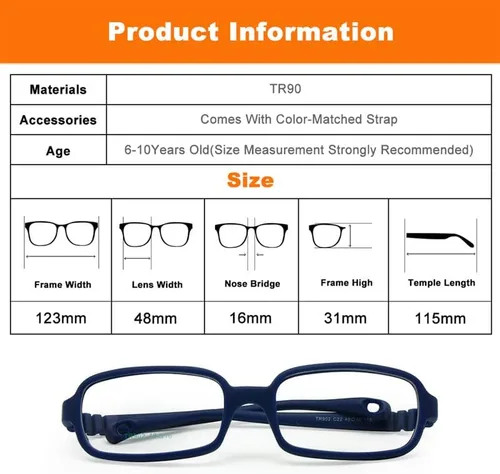 Vista 6 de Marco de gafas ópticas para niños con correa tamaño 48 marco flexible de una sola pieza sin tornillo