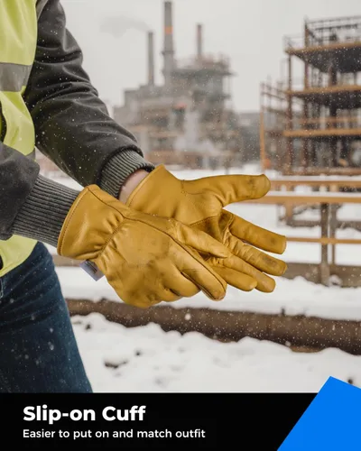 Vista 5 de Toolant Guantes de trabajo de invierno para hombre, de cuero aislado con resistencia al agua y protección contra abrasión para clima frío