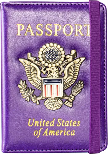 Vista 8 de Funda para pasaporte y ranura para tarjetero, con bloqueo RFID, cartera de piel para pasaporte de viaje para hombres y mujeres, protector de Rojo