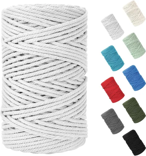 Vista 10 de Cuerda de macramé de 0.079 in x 220 yardas (656 pies), cuerda de algodón natural para colgar en la pared, ganchos de plantas, manualidades Verde