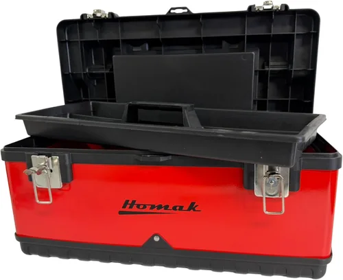 Vista 4 de Homak Caja de herramientas de mano de metal y plástico con mango de aluminio, rojo, 20 pulgadas