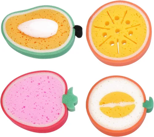 Vista 9 de 4pcs Premium Frutas Baño Scrubbers Herramientas de baño para (Mango+ Miel - Melón de rocío+Naranja+Fresa)