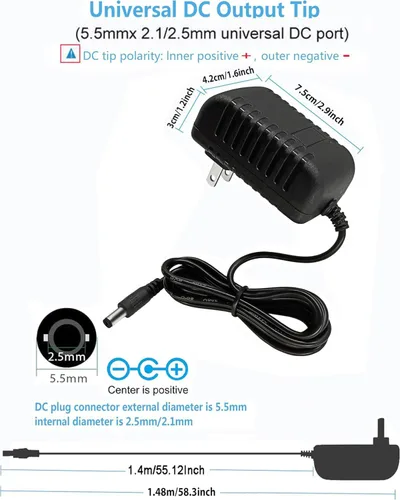 Vista 3 de Fuente de alimentación de 12 voltios, adaptador de 1.5 A, adaptador de CA/CC 100-240 V 50/60 Hz a CC 12 V 1.5 Amp, conectividad de enchufe de CC