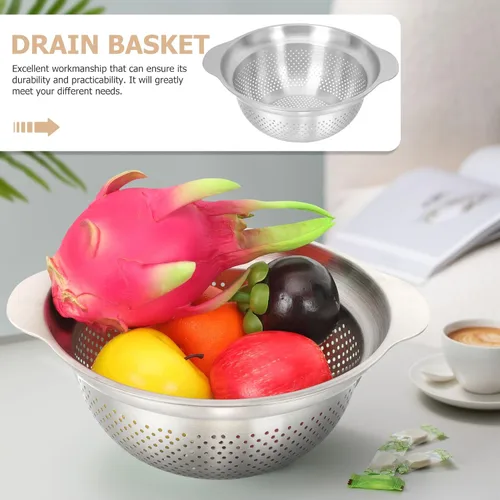 Vista 6 de Thickened Stainless Steel Strainer Basket with Reinforced Base for Kitchen Use Multipurpose Vegetable and Rice Colander for Washing Draining and