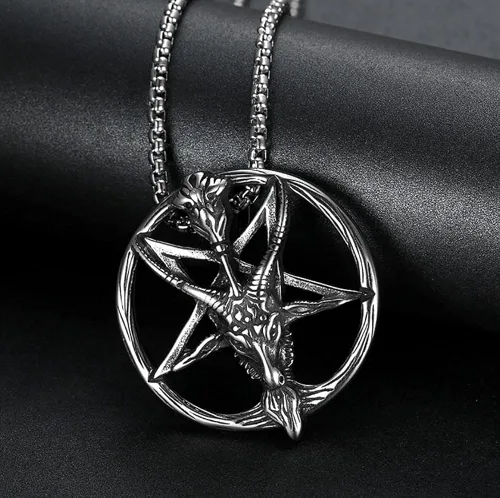 Vista 2 de Colgante gótico punk gótico para hombre con símbolo satánico Samael Lilith Baphomet de cabra con símbolo de Lucifer
