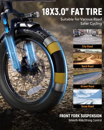 Vista 5 de Bicicleta eléctrica T10, triciclo eléctrico de 1200 W, motor sin escobillas, triciclo plegable de 48 V 10.4 AH, bicicleta eléctrica de 3 ruedas