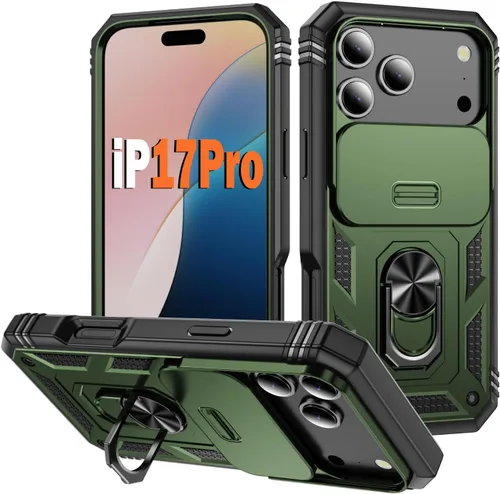 Vista 33 de PASNEW Funda militar para iPhone 13 Pro Max, cubierta de cámara deslizante y soporte de anillo de metal de 360°, carcasa rígida multicapa resistente